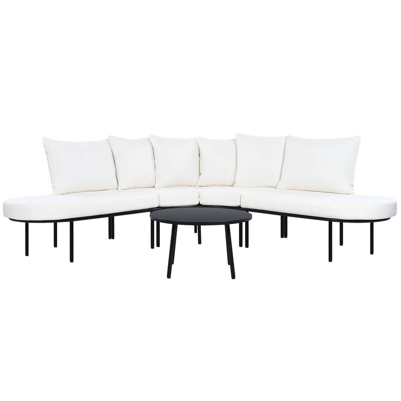 Iron Frame Outdoor Conversation Set for 6 People, All Weather Half Moon Curved Sectional Sofa Set with Coffee Table