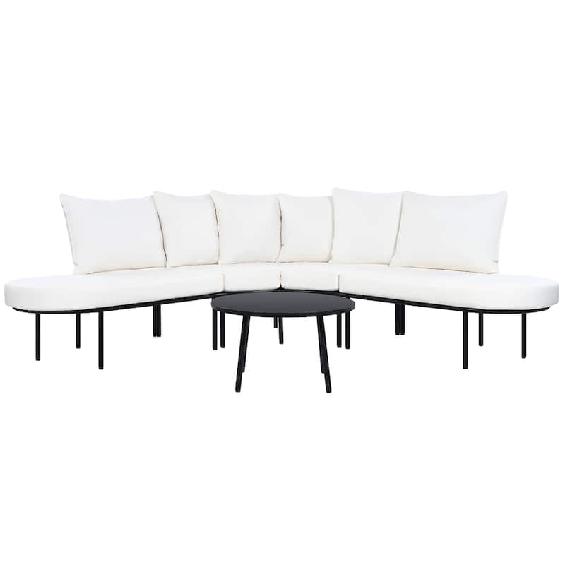 Outdoor Patio Iron Curved Sectional Sofa Set with Coffee Table and Cushions