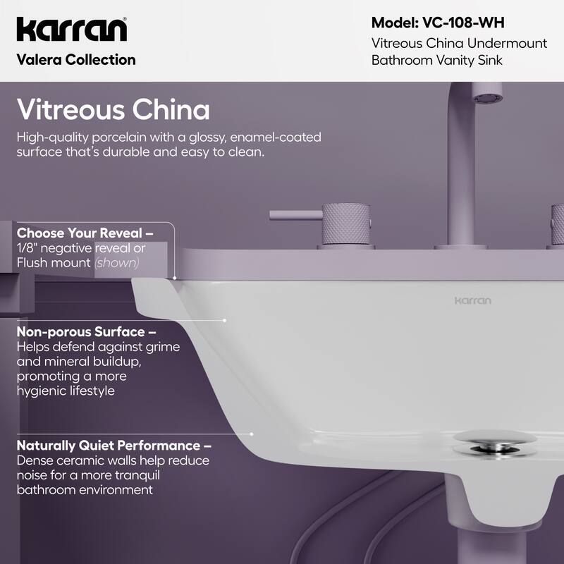 Karran 20-7/8" Undermount Vitreous China Bathroom Sink In White