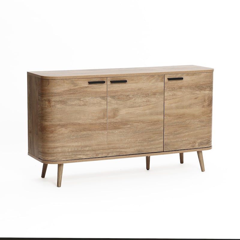 Natural Oak Manufactured Wood 3-Door Buffet Cabinet - 53.3" Wide