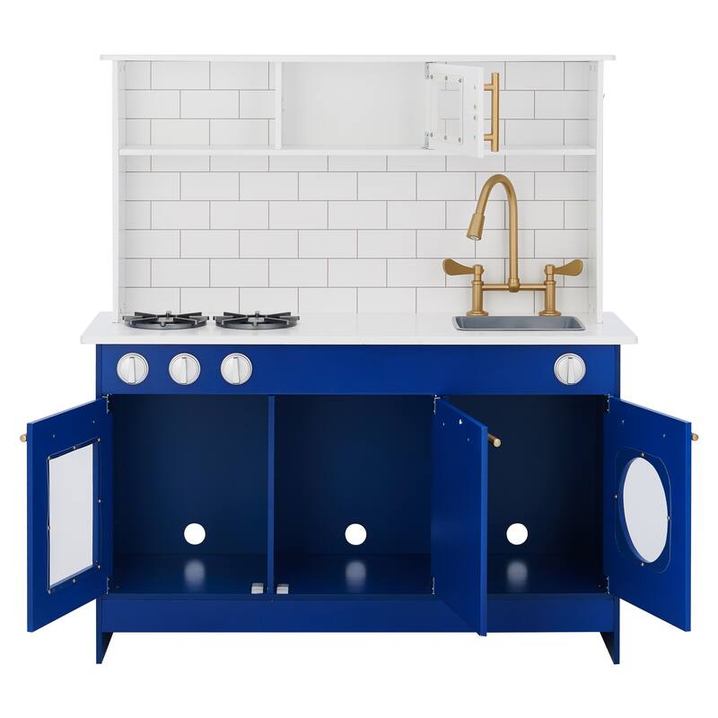 Teamson Kids - Little Chef Berlin Modern Play Kitchen - White / Blue - 34.02" L x 11.73" W x 37.24" H