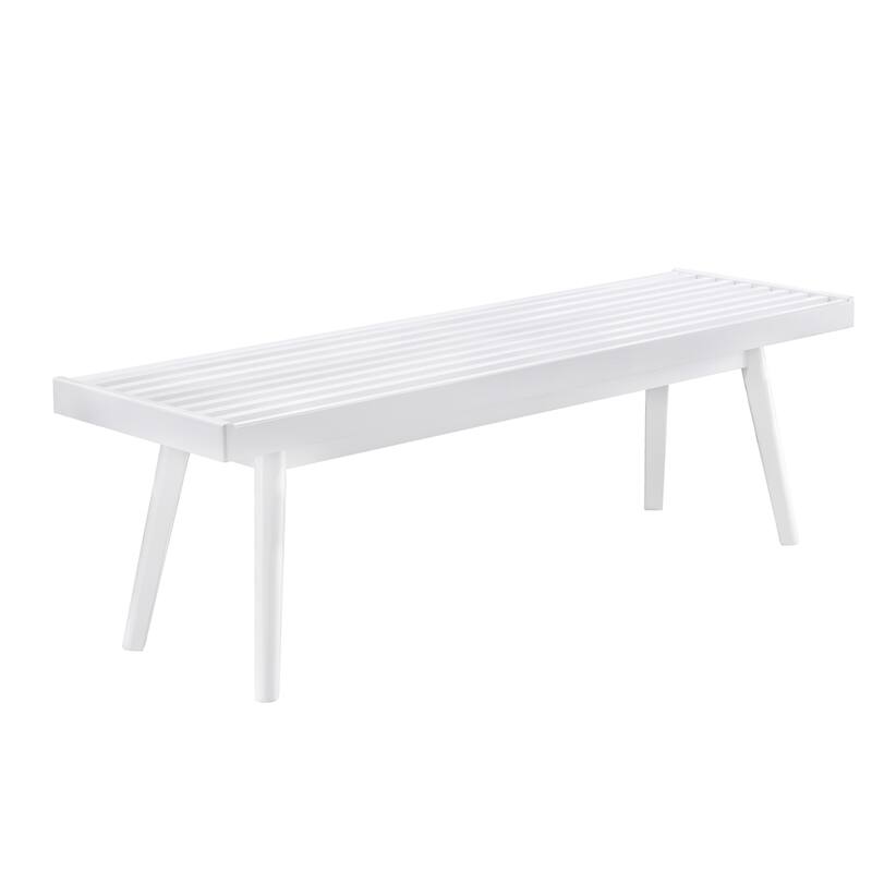 White Solid Wood Slatted Bench