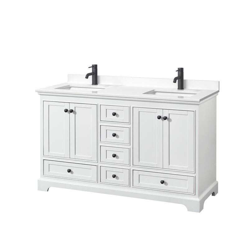 Wyndham Collection WCS202060D-QTZ-UNSMXX Deborah 60" Free Standing - White / White Quartz Top / Matte Black Hardware