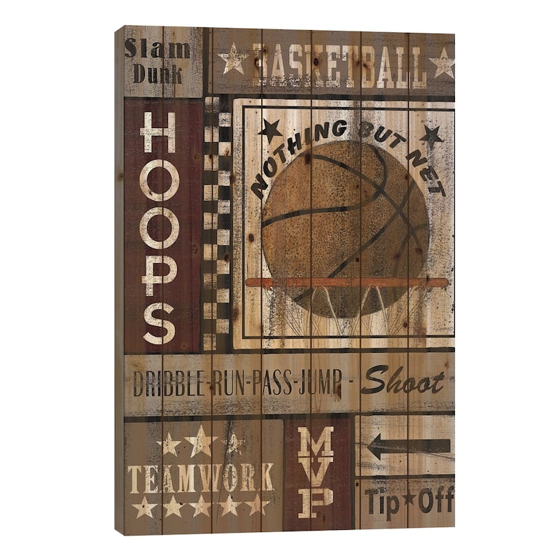 Basketball Hoops Print On Wood by Linda Spivey - Multi-Color - 26x18x1.5
