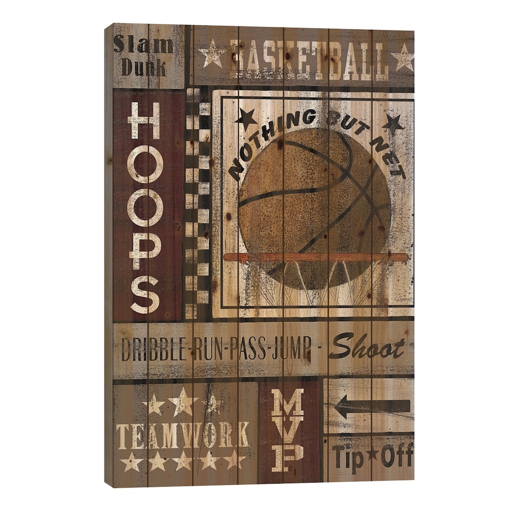 Basketball Hoops Print On Wood by Linda Spivey - Multi-Color