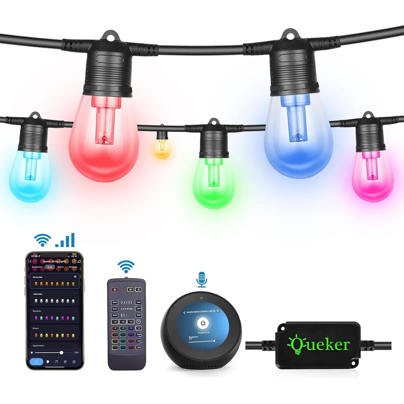 Upgrade 100ft Outdoor String Lights,Smart RGB Christmas LED Lights Work with Alexa - 100 Ft