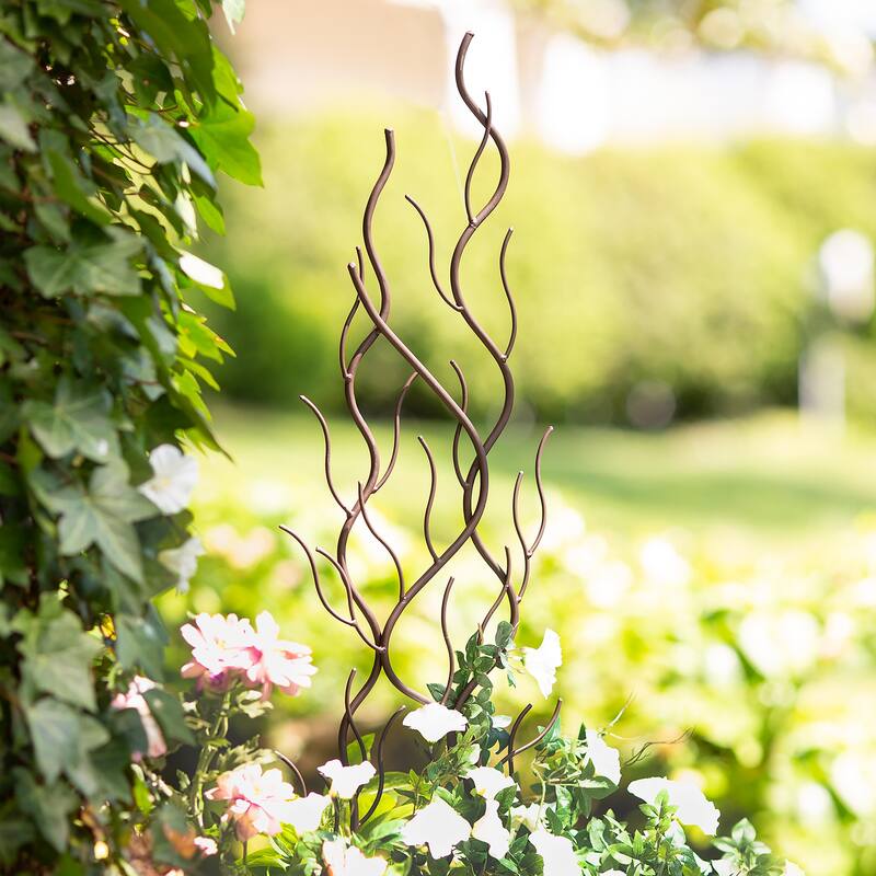 Abstract Branches Metal Garden Trellis with Three-Pronged Stake