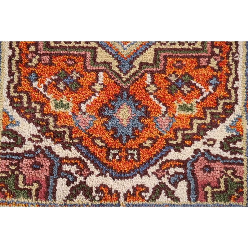 Geometric Orange Heriz Serapi Indian Rug Hand-Knotted Wool Carpet - 2'0"x 3'0"