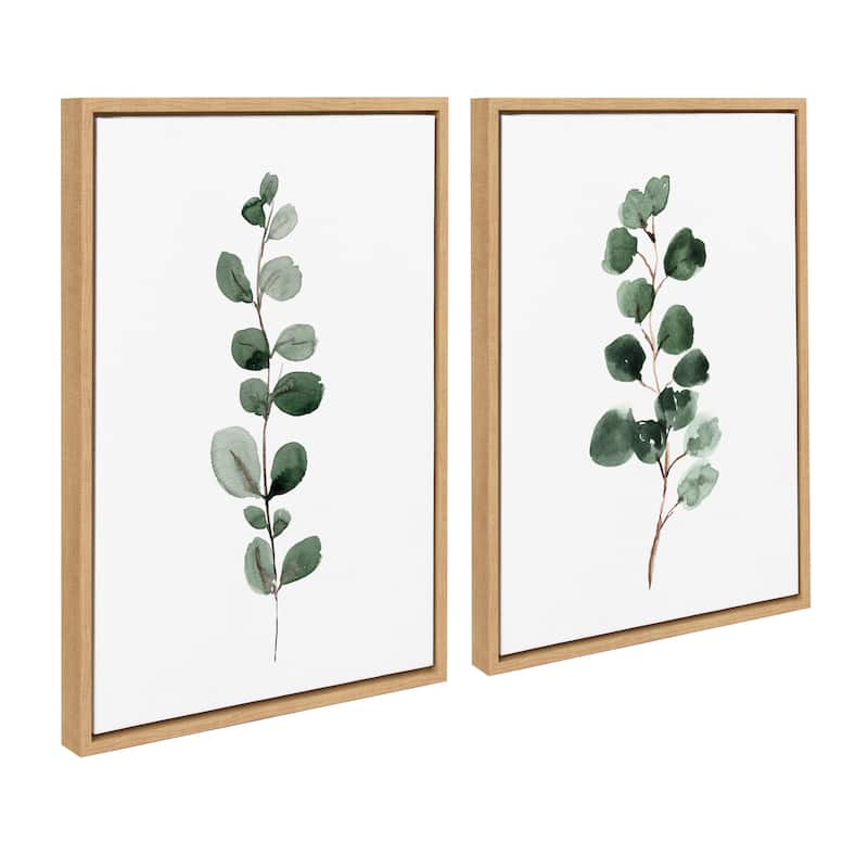 Kate and Laurel Sylvie Eucalyptus Framed Canvas Set by Maja Mitrovic - 2 Piece 18x24 - Plastic - Natural
