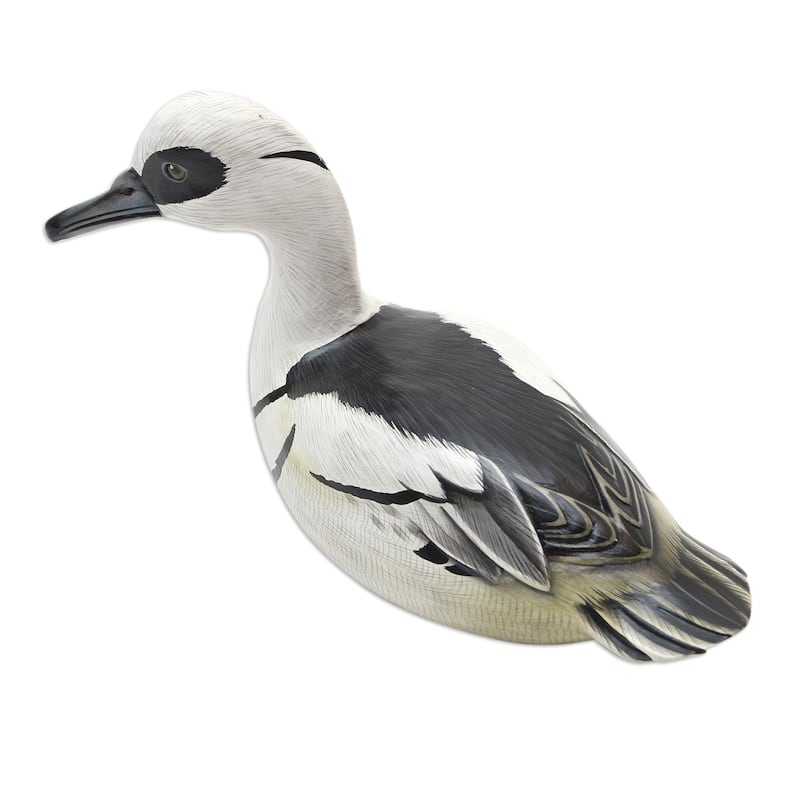Novica Handmade White Smew Wood Statuette