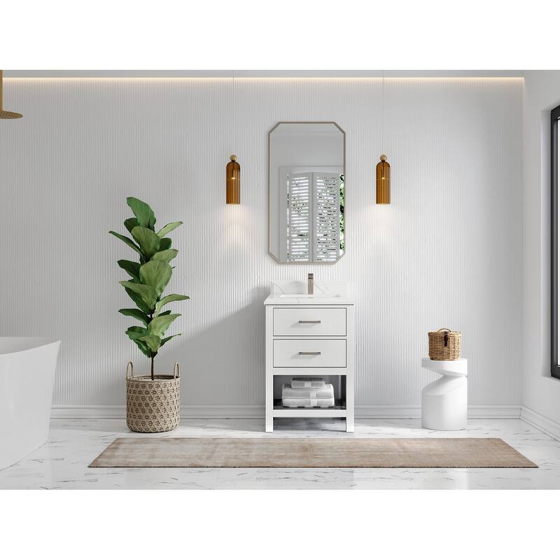 Willow Collections 24 x 22 Parker Single Bowl Sink Bathroom Vanity in White with Countertop - 24 in x 22 in