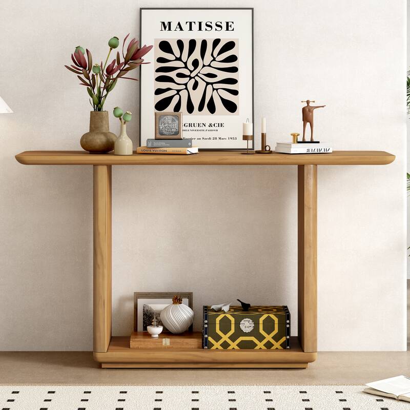 Mirod Elegant Minimalist Console Table with Curved Corners,Natural Wood Veneer,U-Base Design