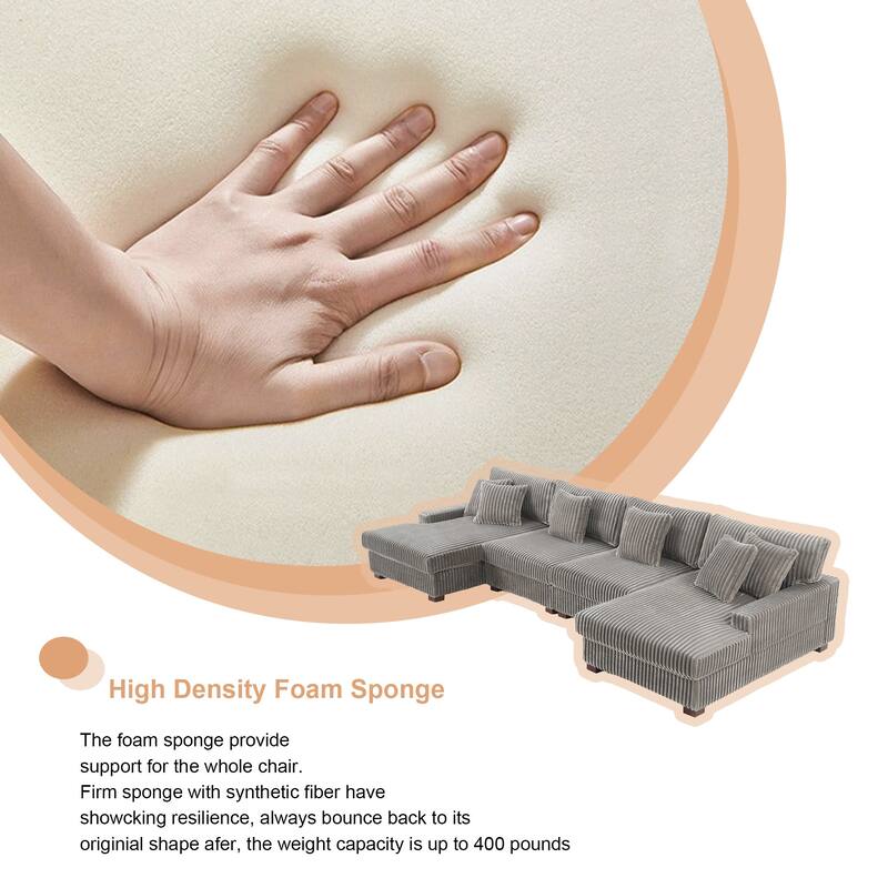 Cotton Flannel 3-Seat Modular Sectional Sofa with Chaise