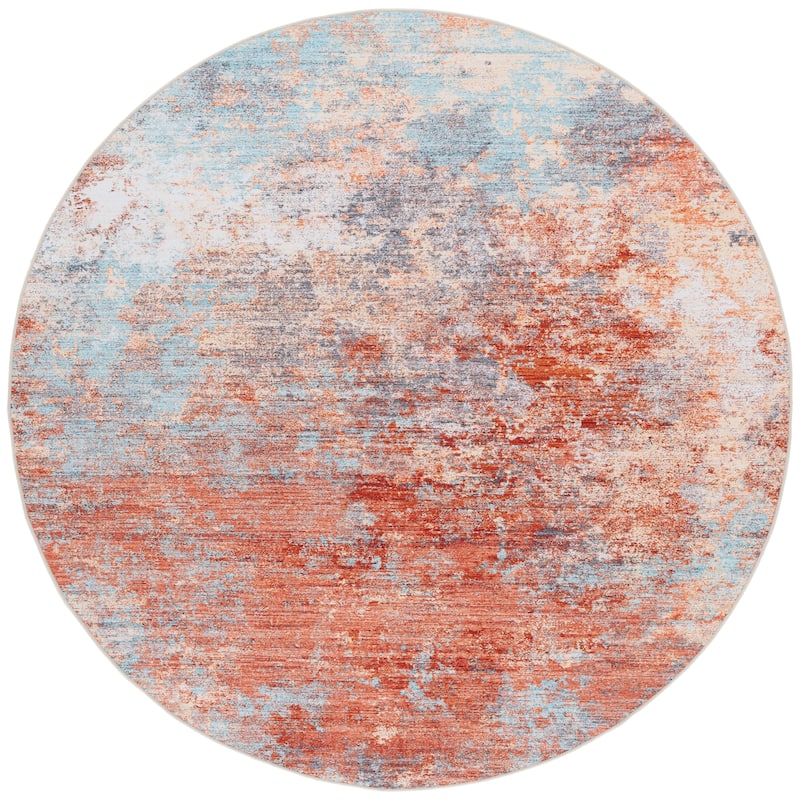 SAFAVIEH Tacoma Godi Mid-Century Modern Rug - 6' Round - Rust/Aqua