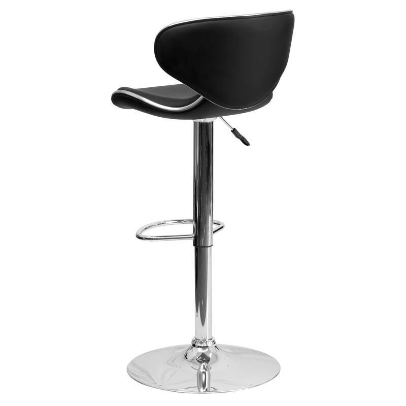 2 Pack Contemporary Mid-Back Vinyl Adjustable Height Barstool with Chrome Base - 16"W x 17.5"D x 34.5" - 43"H
