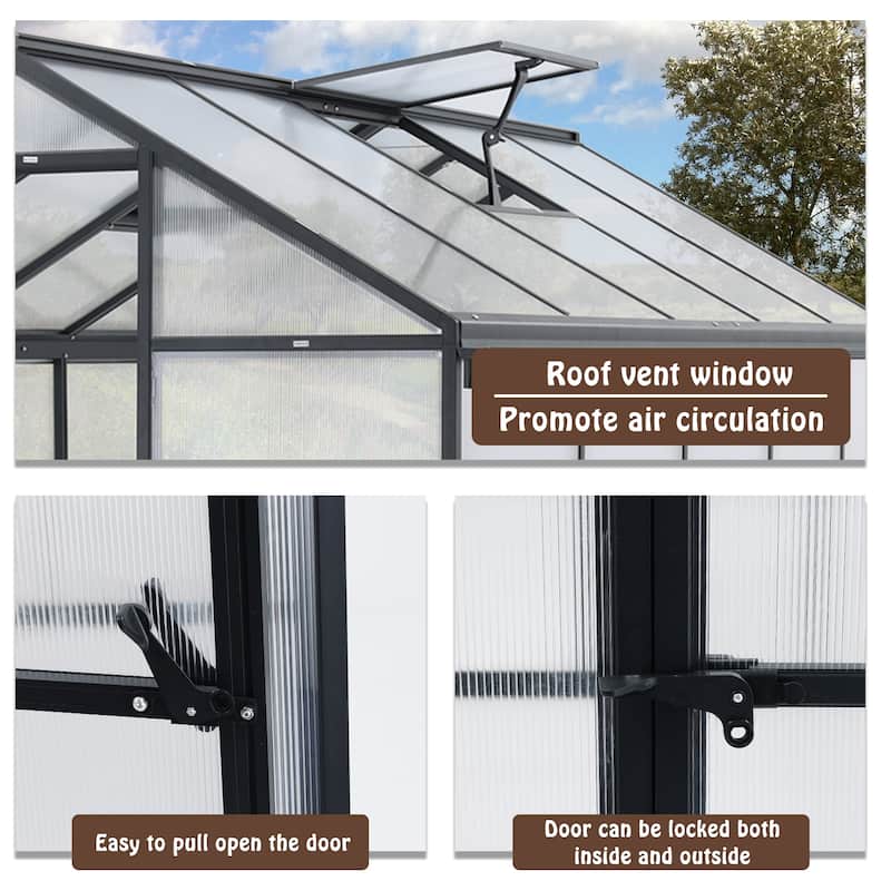 Aoodor 6' x 10' Walk-in Greenhouse with Roof Vent and Door lock