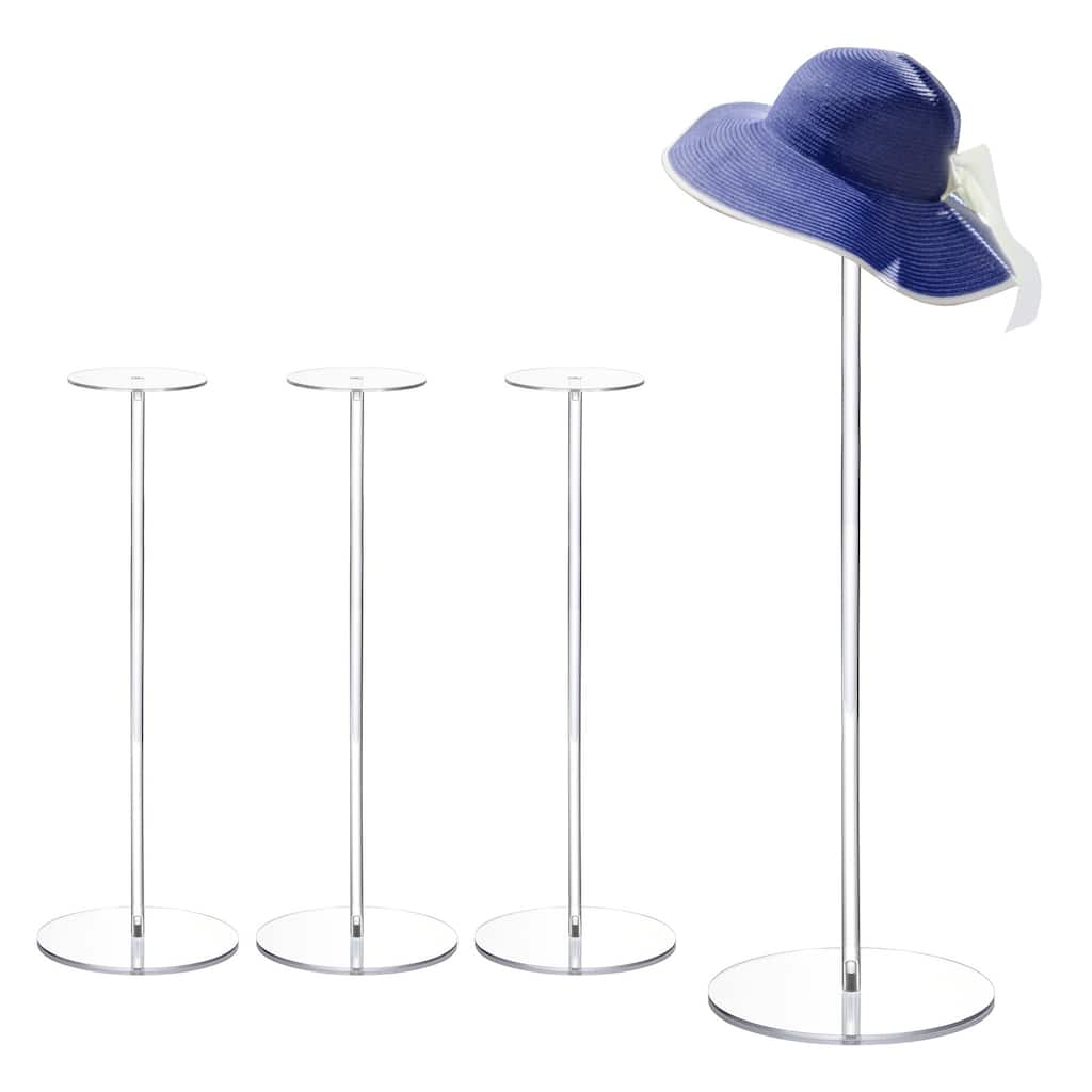Acrylic Hat Display Stand 4 Pack 15.7 Inch Hat and Wig Rack Riser - Clear