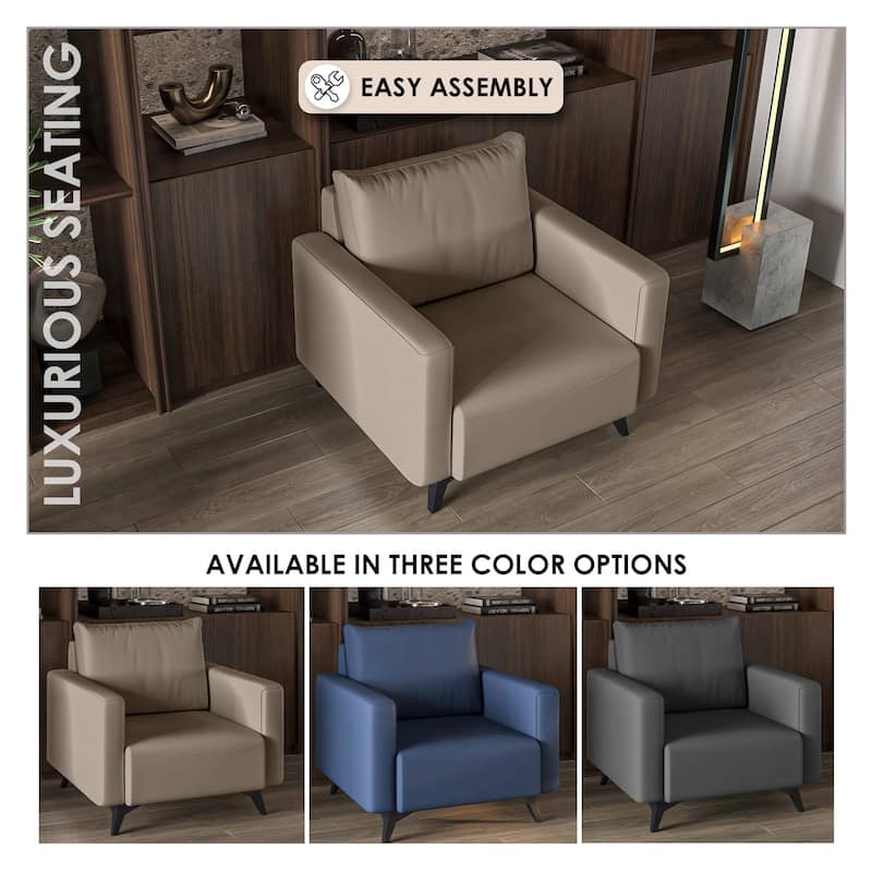 Single-Seater Sofa Modern Armchair Upholstered Vegan Leather with Metal Legs Removable Cushions Inno Series by LeisureMod