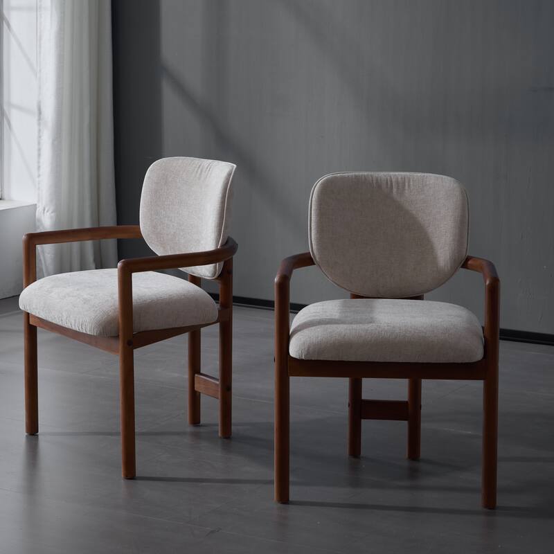 Dining Chairs Set of 2 Upholstered Arm Chairs, Modern Fabric Accent Chairs with Rubber Wood Legs