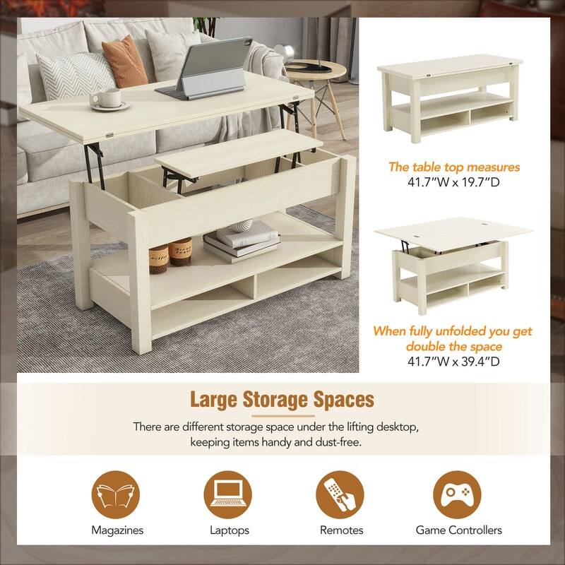 Living Room Wood Coffee Table with Lift Top,Modern Cocktail Table with Storage Shelves