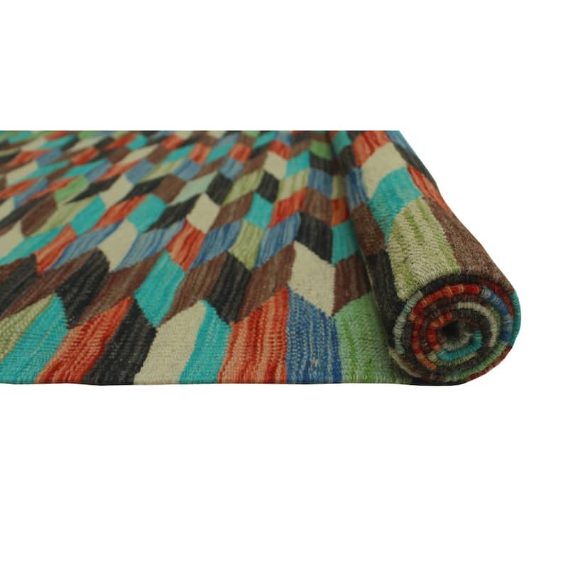 Hand-Woven Winchester Kilim Firth Charcoal/Rust Rug - 5'0" x 6'7"