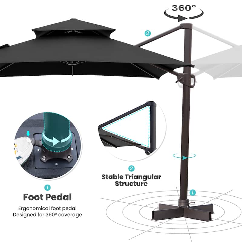 Outdoor 10ft Double Top Patio Cantilever Umbrella with Cross Base by Crestlive Products