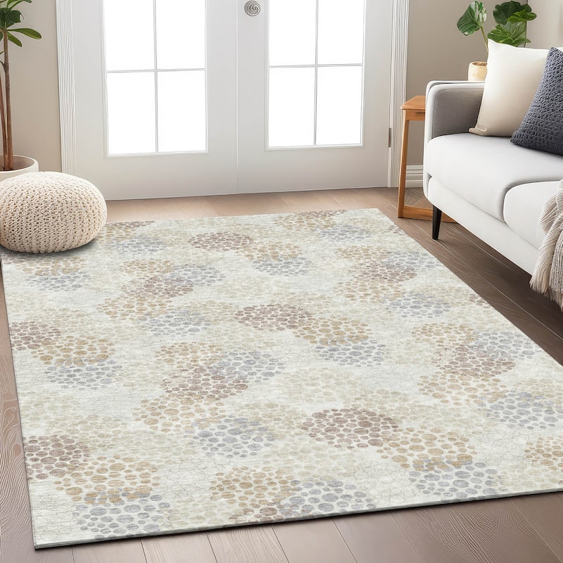Machine Washable Indoor/ Outdoor Chantille Modern Bubbles Rug