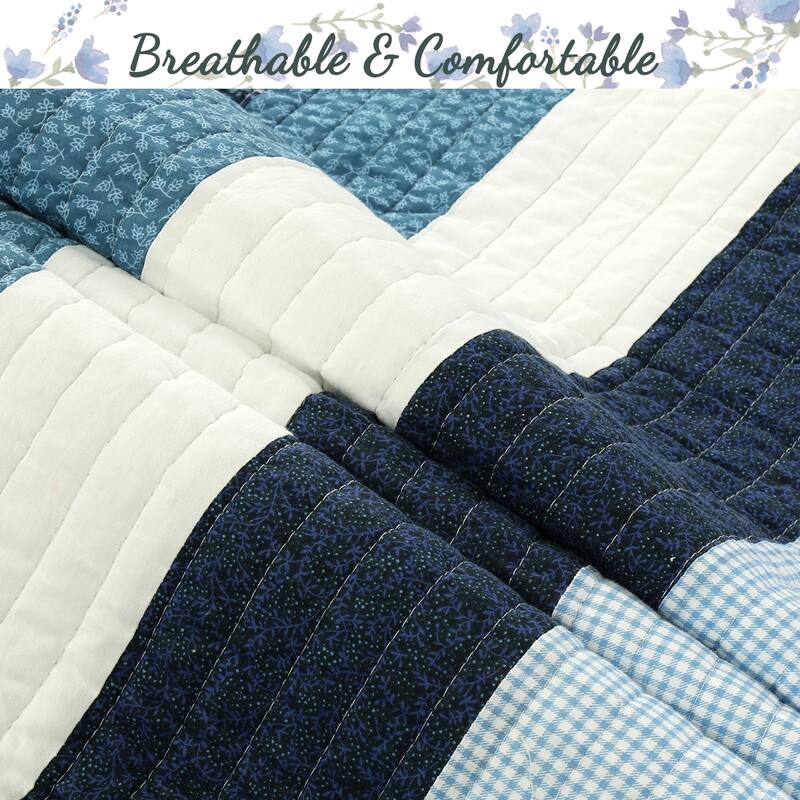 Cozy Line Carlos Stripe Reversible Cotton Quilt Bedding Set - Blue/Navy/White