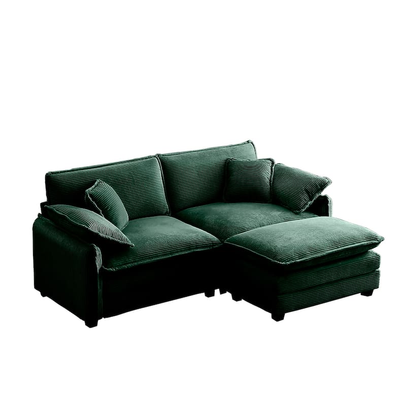 3-piece Corduroy Upholstered L-Shaped Modular Sectional Sofa with Removable Ottoman, 4 Pillows, and Free Combination