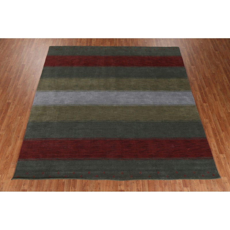 Decorative Contemporary Gabbeh Oriental Rug Hand-Knotted Wool Carpet - 9'8" x 9'10" Square