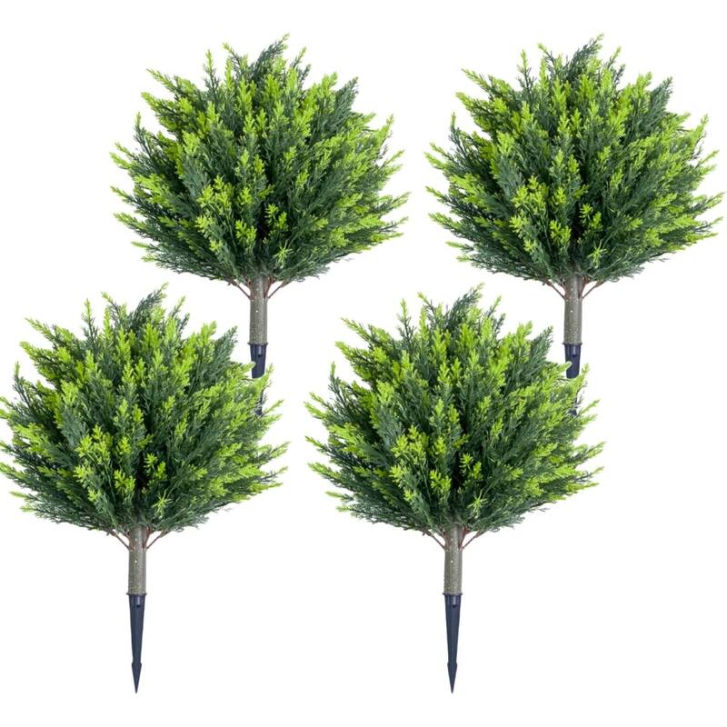 25.5" Artificial Topiary Tree with Ground Spike,Artificial Cypress Topiary Plant with Ground Stake - Set of 4