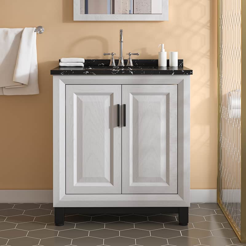 30" Freestanding Vanity with Marble Top and Storage Cabinet