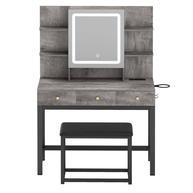 Moasis 39.3" Wide Makeup Vanity Set with Lighted Mirror & Power Outlet