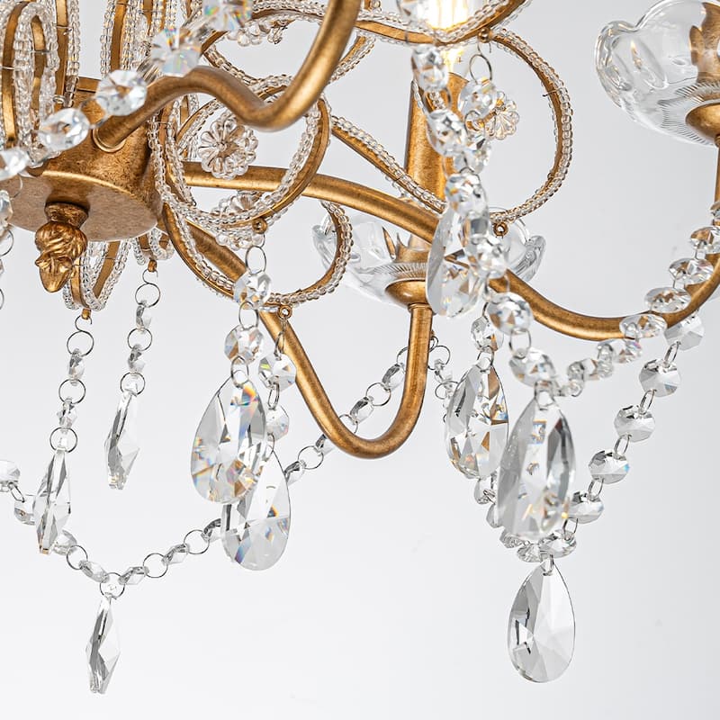 4/6-Lights Vintage Small Candlestick Crystal Chandelier in Antique Gold