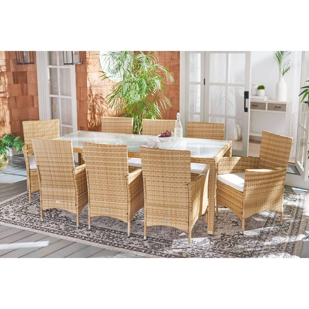 SAFAVIEH Outdoor Lianna 9-Piece Wicker Dining Set - 75Wx35Dx29H
