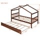 preview thumbnail 14 of 43, Twin Size Wooden House Bed with Twin Trundle with Roof for Kids