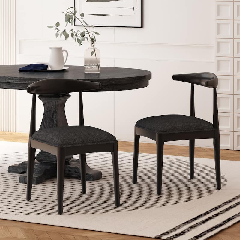 Cortina Fabric and Rubberwood Dining Chairs (Set of 2) by Christopher Knight Home - Blacked Textured Tweed/Black Fabric