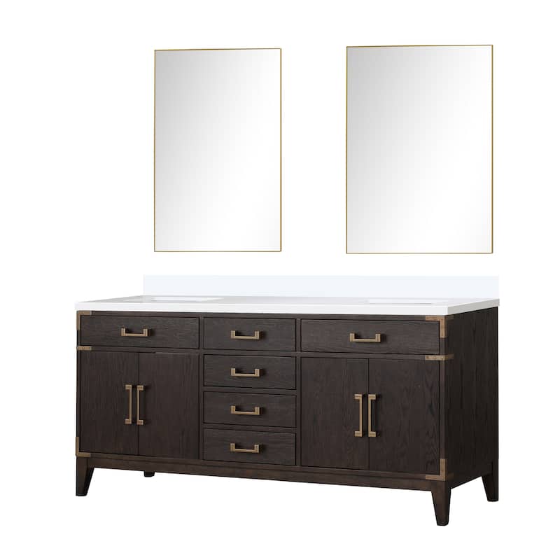 Laurel 60 in W x 22 in D Black Oak Double Bath Vanity, Cultured Marble Top, and 28 in Mirrors