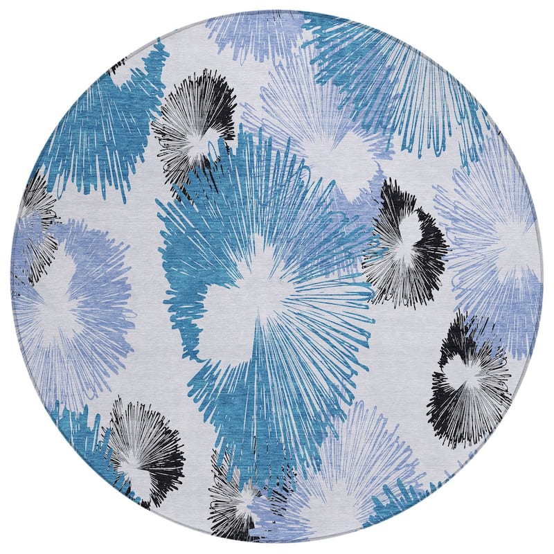 Machine Washable Indoor/Outdoor Modern Floral Chantille Rug
