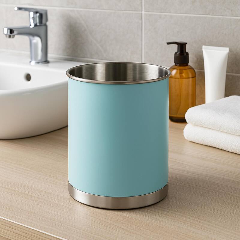 Creative Home Heavy Gauge Stainless Steel Large Tool Crock Utensil Holder Flatware Organizer, Sky Blue Color