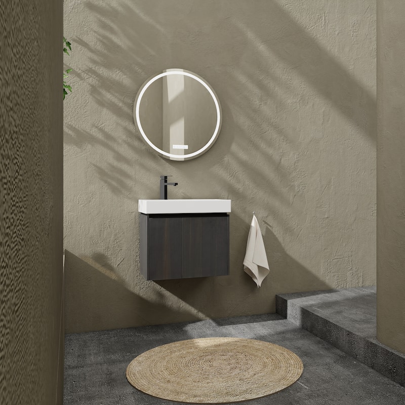 24 Inch Bathroom Vanity with Basin, Wall Mounted Floating Vanity Sink Combo, Wooden Storage Cabinet with Double Doors