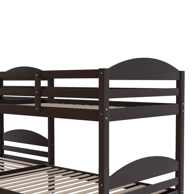 Twin L-Shaped Bunk Bed with Trundle Solid Pine Wood Convertible Beds