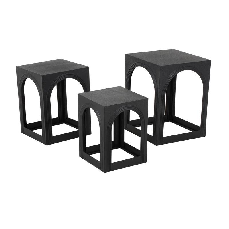 Black Metal Nested Side End Accent Table with Arched Cutouts (Set of 3)