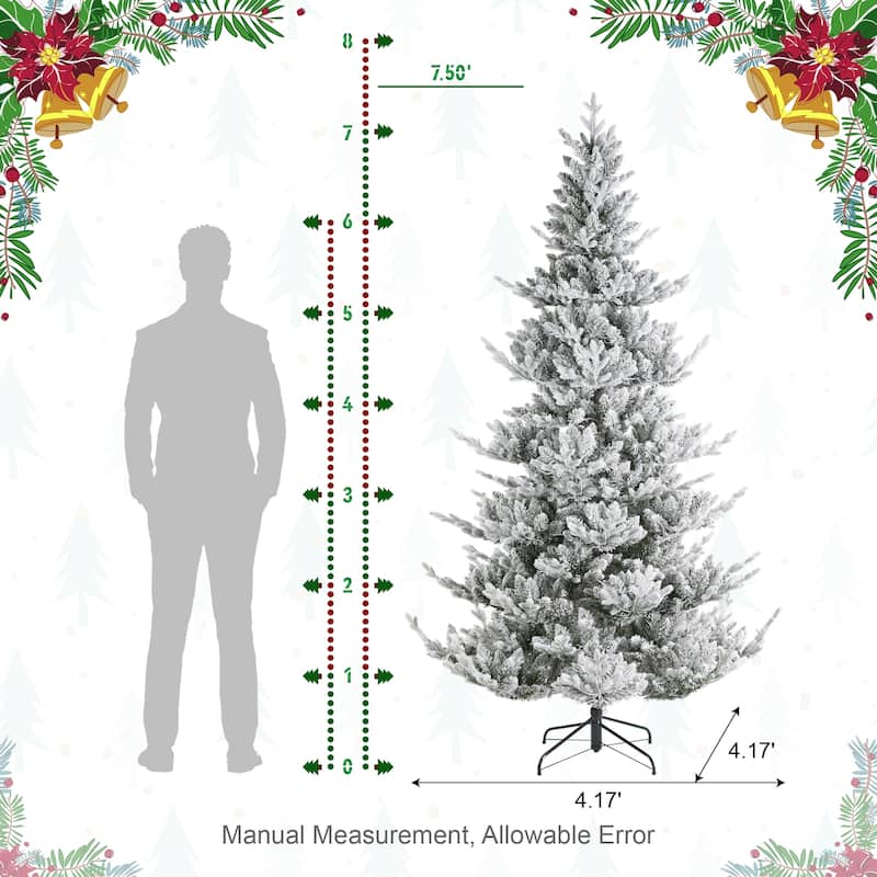 Glitzhome Snow Flocked Upward Slim Fir 7.5' or 9' Artificial Christmas Tree with LED Lights & Remote Control