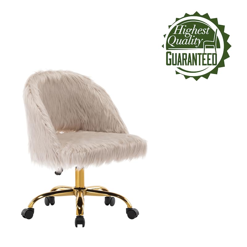 Porthos Home Nara Swivel Office Chair , Shaggy Plush, Gold Metal Legs