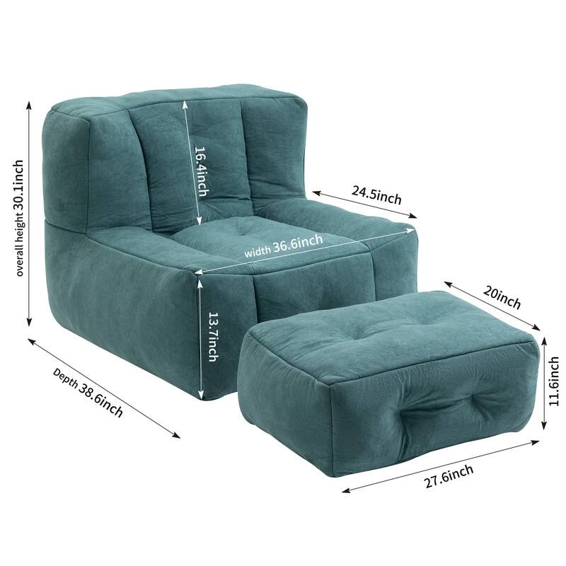 Fluffy Bean Bag Beanbag Chair with Memory Foam and Footrest