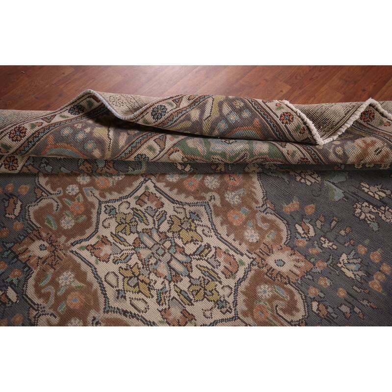 Gray Blue Tabriz Persian Vintage Area Rug Hand-Knotted Wool Carpet - 8'0"x 10'7"