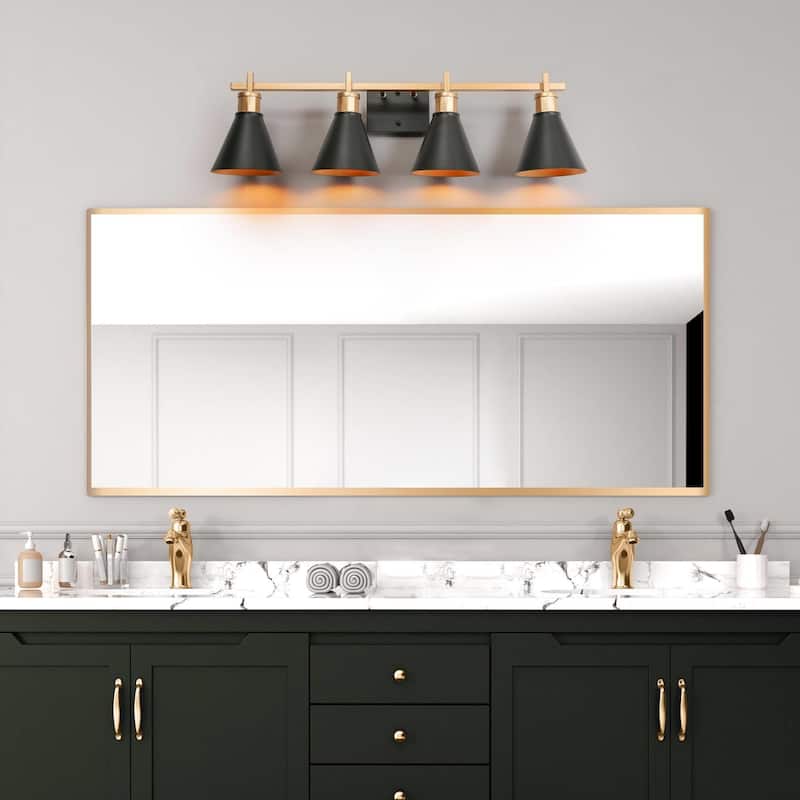 Reuel Modern Black Gold Vanity Light Bathroom 4-Light Metal Wall Sconce for Powder Room - 30.5'' L x 7.5'' W x 8.5'' H