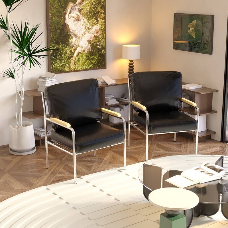 Momei 33.6"H Mid-Century Modern Armchair Stainless Steel Frame Accent Chair - 21.2"L x 24.2"W x 33.6"H
