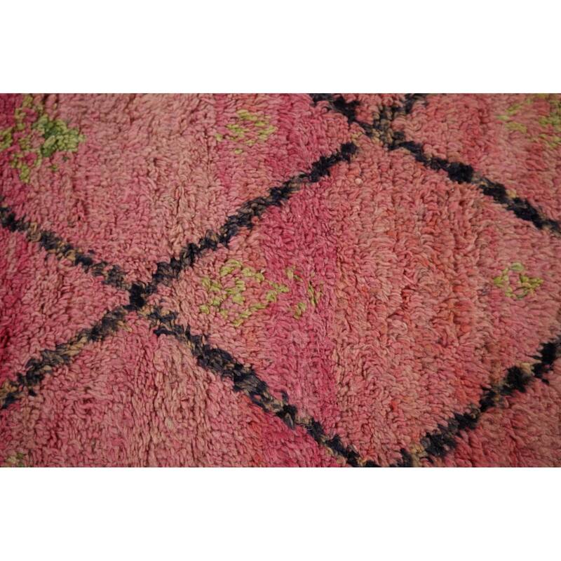Pink Trellis Plush Moroccan Area Rug Handmade Wool Carpet - 5'3" x 8'10"
